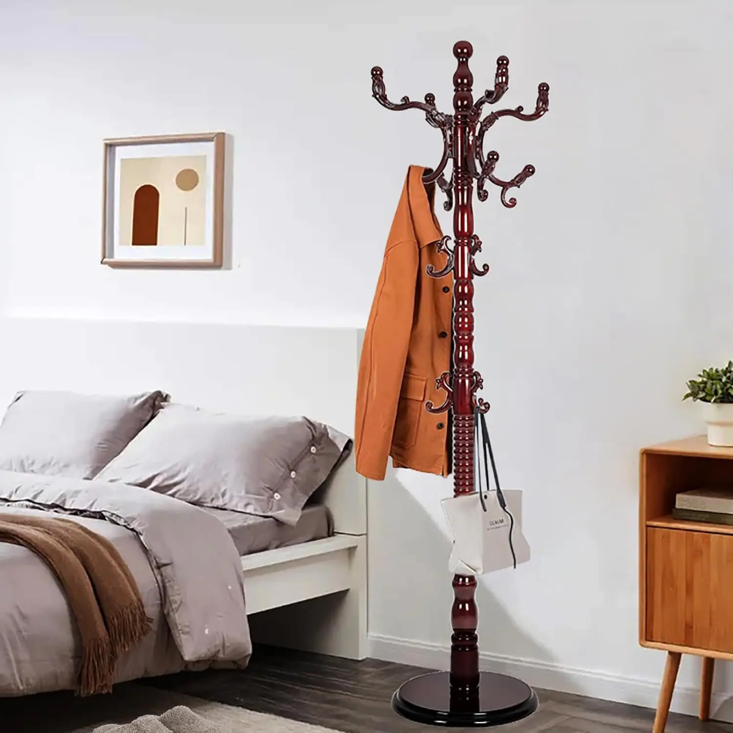 

Stands For Entryway, Wood Coat Rack Freestanding With 3 Height Options 37.40"-72.83" Coat Rack Stand Used In The Office Bed