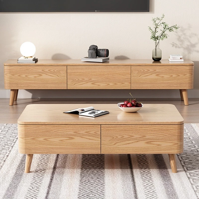 Ash wood solid wood coffee table combination 1.8 meters TV cabinet floor-to-ceiling video