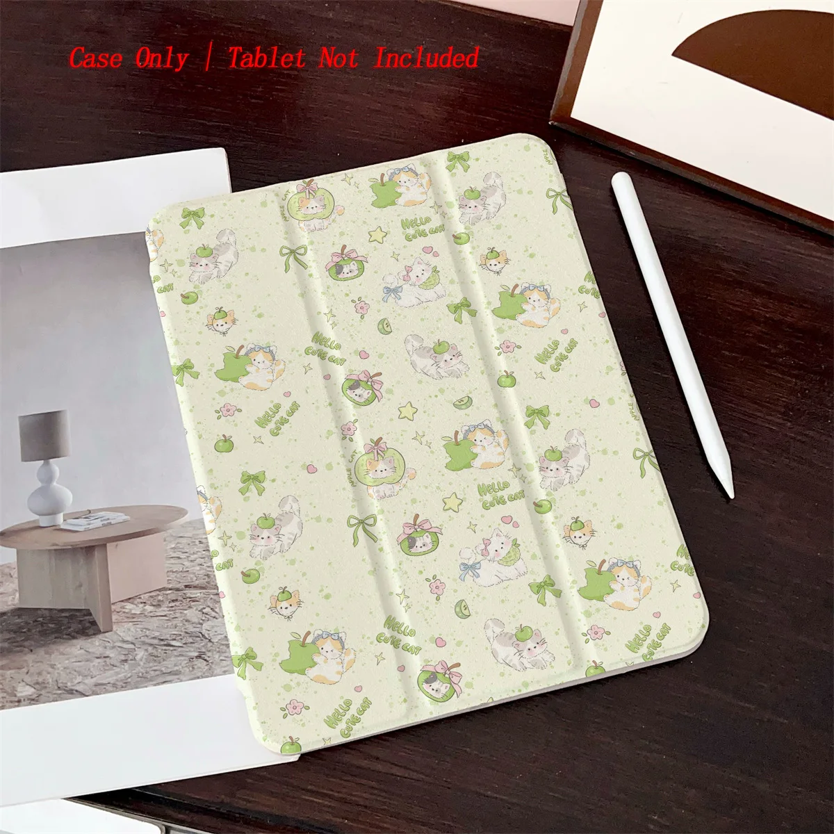 

Trendy Kawaii Green Little Cat iPad Case For Apple iPad Pro 11/12.9 Air 3/4 10.9 Inch Mini 6 Fashion Cover