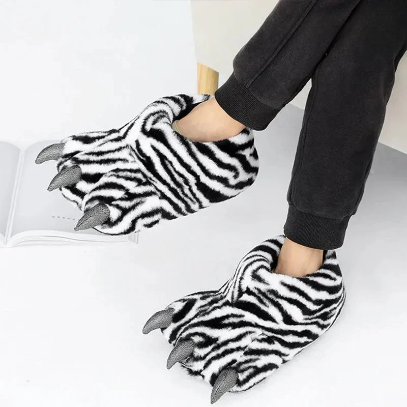 Winter Warm Animals Claw Home Slippers Men and Women Plush Indoor Cotton Shoes Couple Funny Paw Slippers Boys Girls Floor Shoes