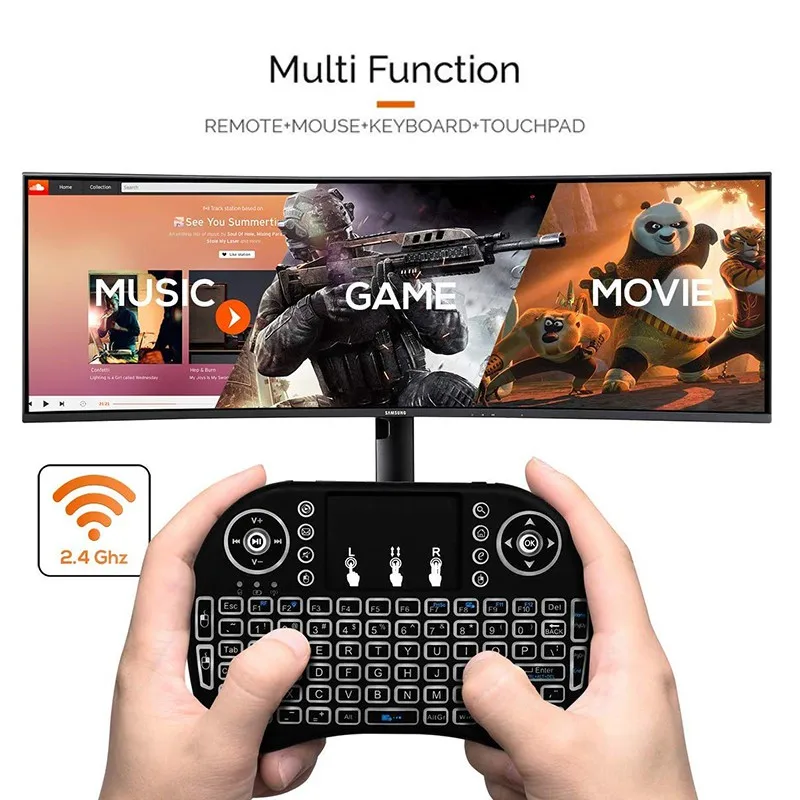 Hannord 2.4G Air Mouse with Touchpad Keyboard i8 English 7 Color Backlit Mini Wireless Keyboard for Android TV Box PC