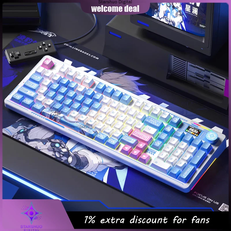 

Lingbao K98PRO Wireless Bluetooth Tri-Mode E-sports & Office Custom Mechanical Keyboard Kailh Ji Fen Ice Cream Switch