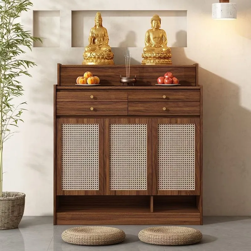 

New Chinese-style solid wood rattan table incense case household God of Wealth Gongtai