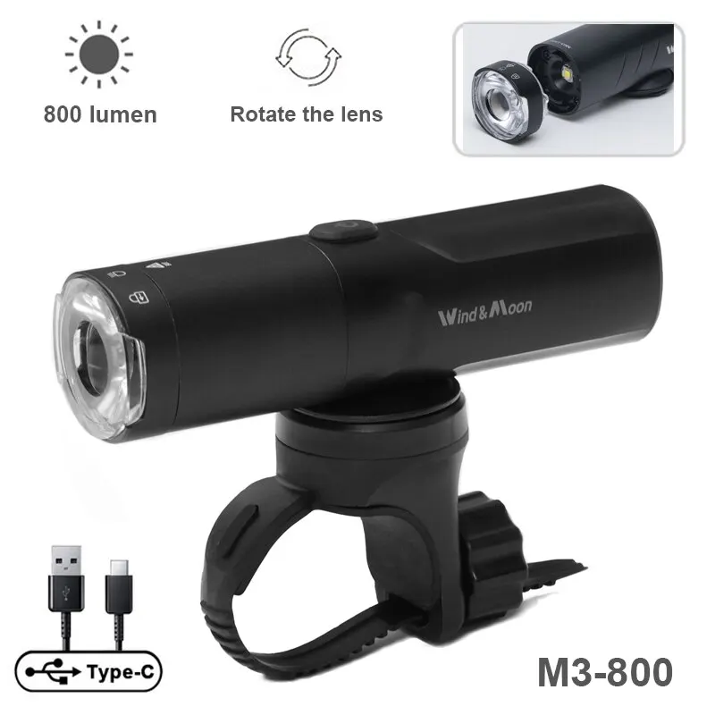 Bicycle Light 800LM Front Lighting German Standard Headlamp Rotatable Lens USB Charge IP66 Waterproof Anti-Glare Bike Light