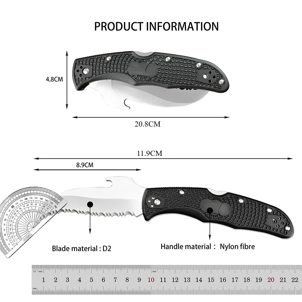 C-12S Tactical Folding Knife D2 Steel Blade Nylon Fibre Handle Camping Survival Hunting Multi-purpose Pocket Knife EDC Tools