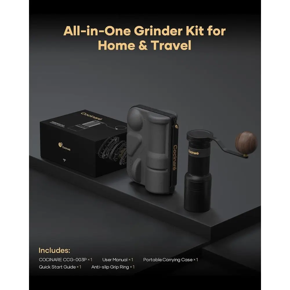 Manual Coffee Grinder with Carrying Case, 30g Capacity, 80 Grind Settings, Ideal for Pour-over, Espresso, Cold Brew (Obsidian Bl