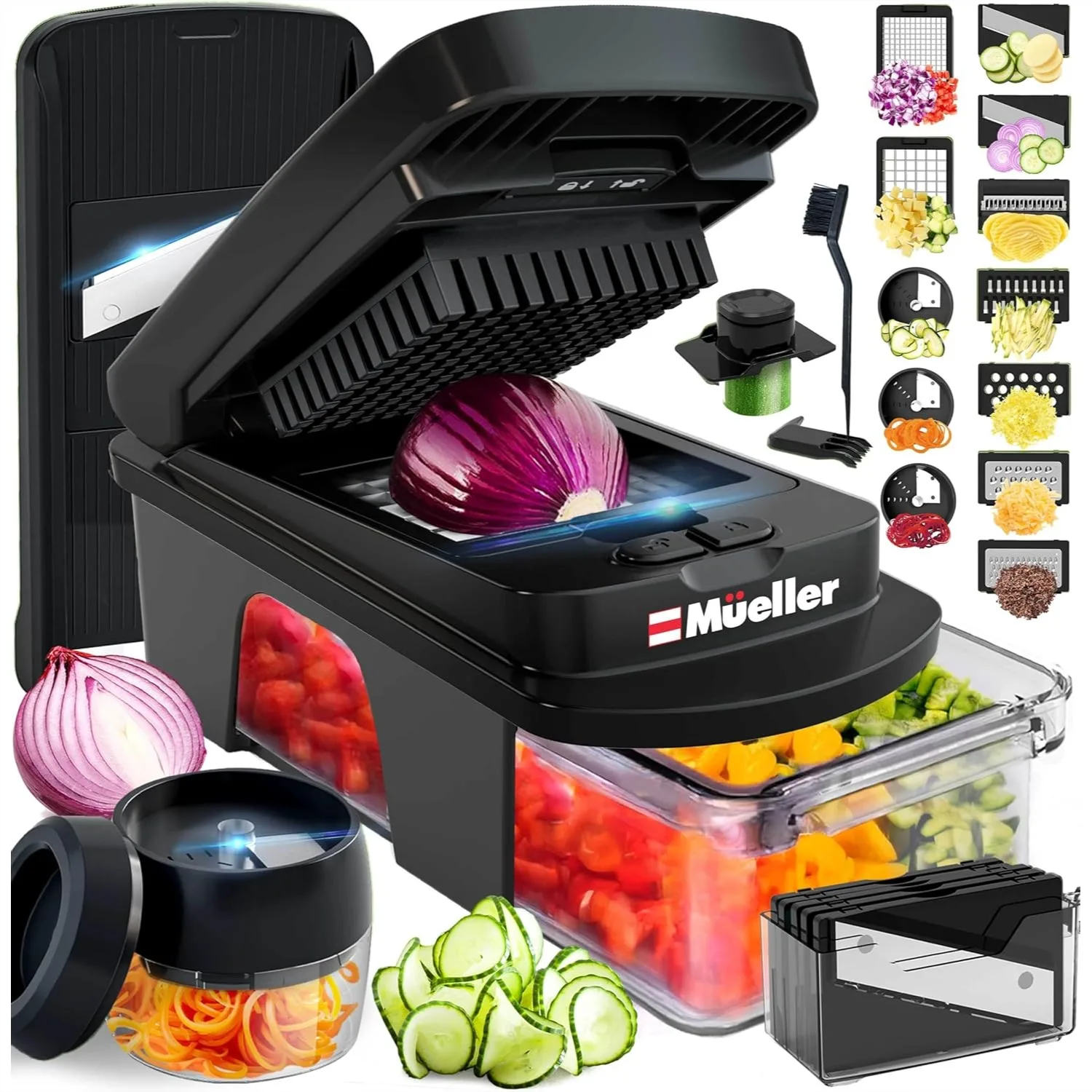 

12 Blade Vegetable Chopper, Mandoline Slicer and Spiralizer, Dicer, Grater with Container, Kitchen Gadget