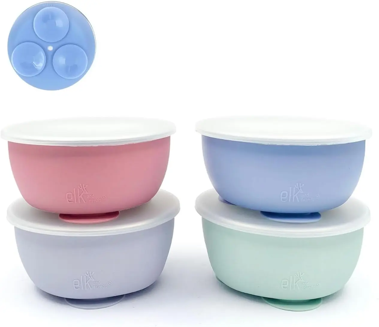 

Stainless Steel Baby Bowls with Silicone Sleeve & Lids, Stay-Put Suction for Toddlers, 4-Pack Cereal Snack Bowls