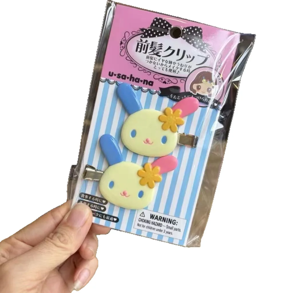 2Pcs/Set Women's Fashion Sanrio Hello Kitty Bunny Seamless Clip Side Clip Hair Clip for Cartoon Bangs Clip Hair Accessories