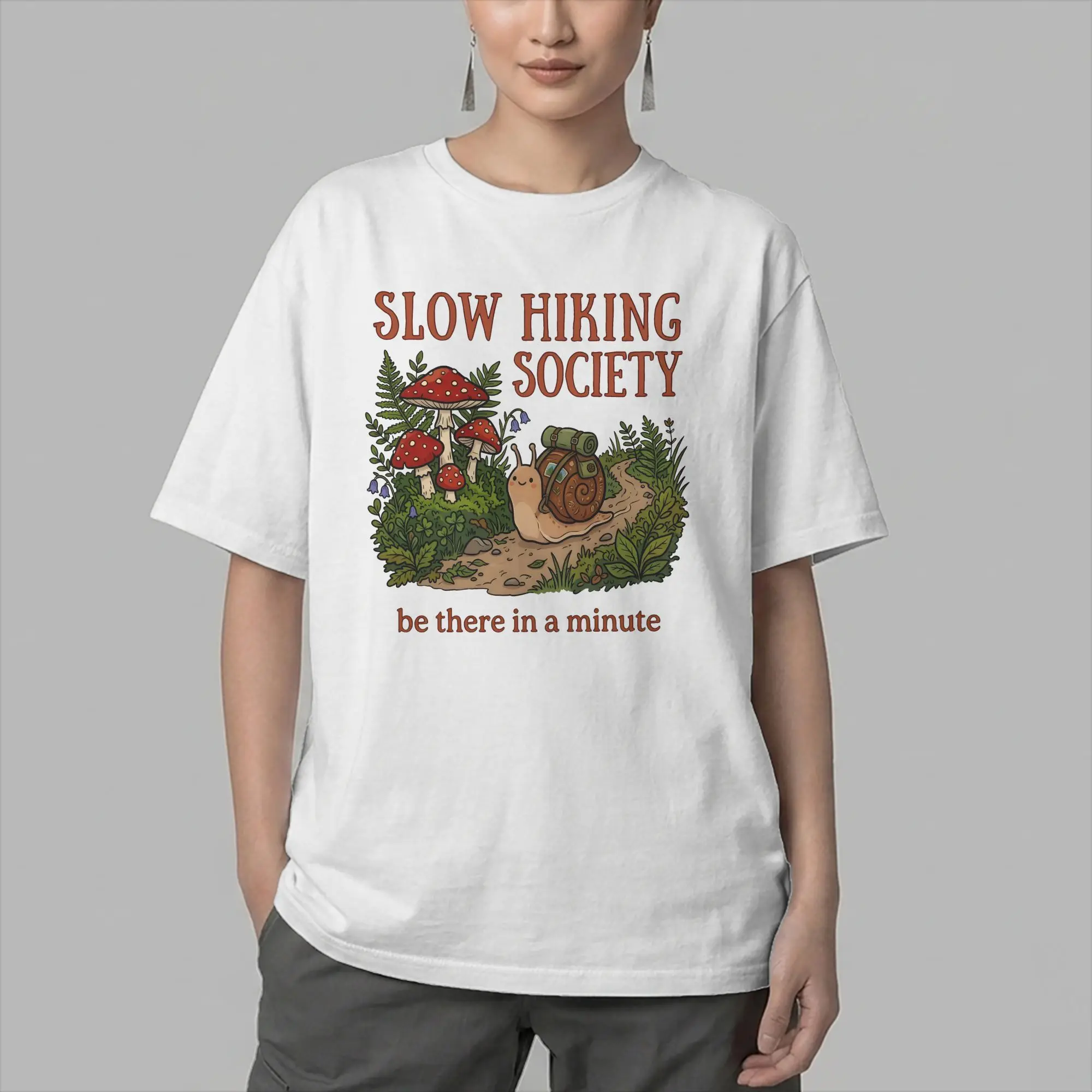 Slow Hikers Society Be There in A Minute T-Shirt for Men Snail Hiking Cool Cotton Tees Short Sleeve T Shirts Gift Idea Clothing