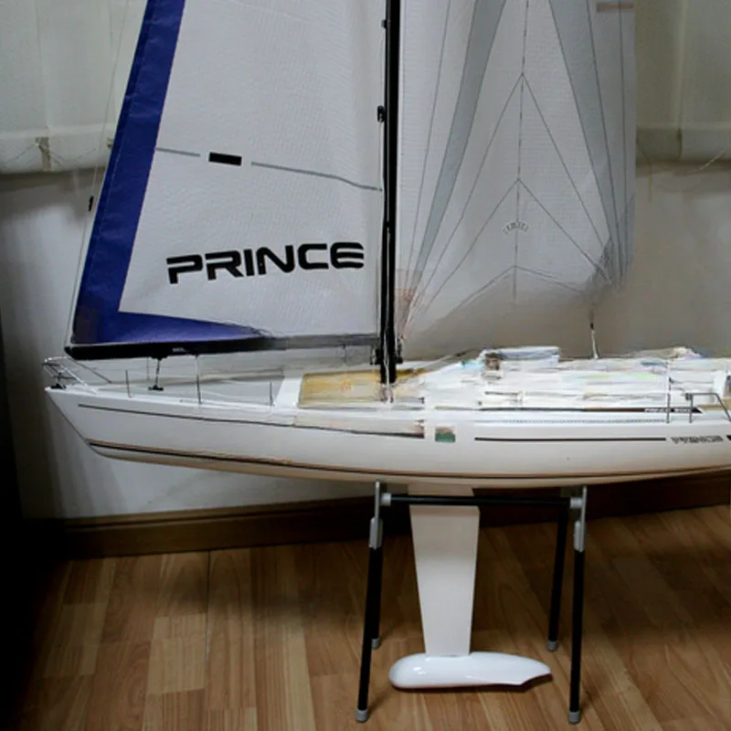 Remote Control Sailboat Model 2.4G Four-way Electric Boat Model Toy RC Fiberglass Hull Wind Prince 900 Sailboat Gift Model