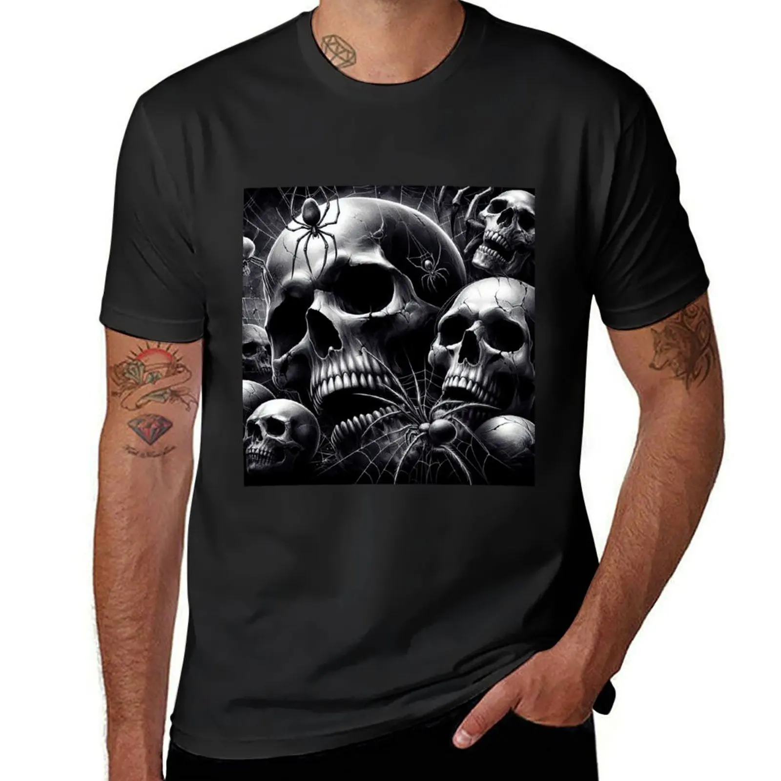 Spiders Weaving Webs on Skulls T-Shirt new edition tees workout shirts for men