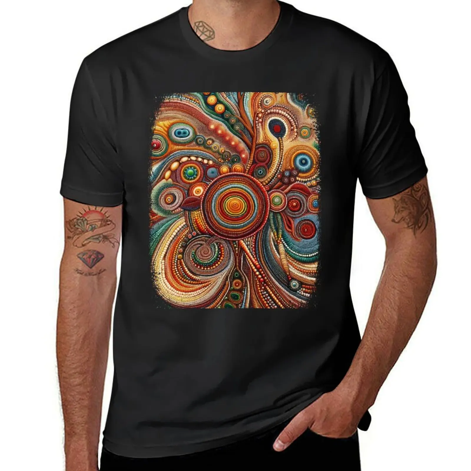 

Aboriginal Australian art. Indigenous dot painting. Australia. Noongar. Abstract pattern. T-Shirt anime mens clothes