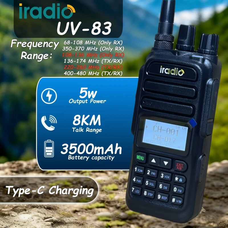 

Walkie Talkie IRADIO-UV 83 128 Channels Walki Talki VHF 136-174MHz UHF 400-520MHz Dual Band Two Way Radio CB Ham Radio 5W