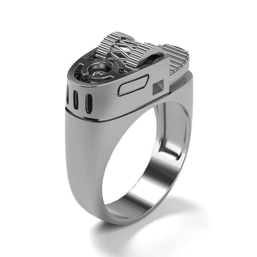 Retro Creative lighter shaped Ring Mens Vintage Punk Fashion Kpop Couple Machinery Rings Hip Hop Index Finger Ring Jewelry Gift