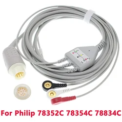 12pin ECG 3/5 Lead EKG Cable and Electrode Leadwire Compatible Philip 78352C 78354C 78834C Monitor,Snap/Clip/VET Alligator Clip.