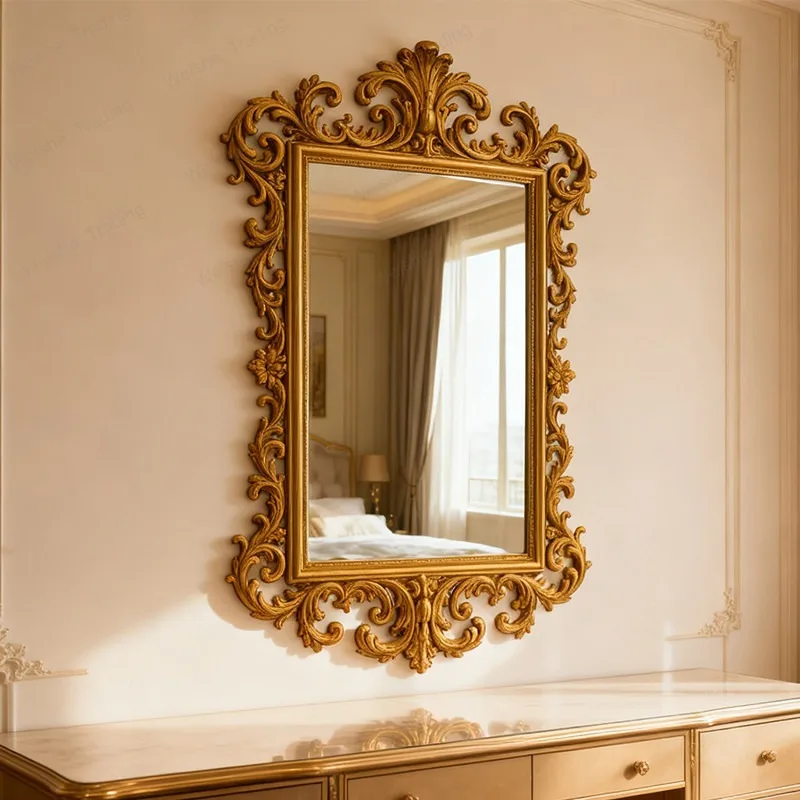French court fireplace wall-mounted wash bathroom high definition retro dresser makeup background enigma mirror