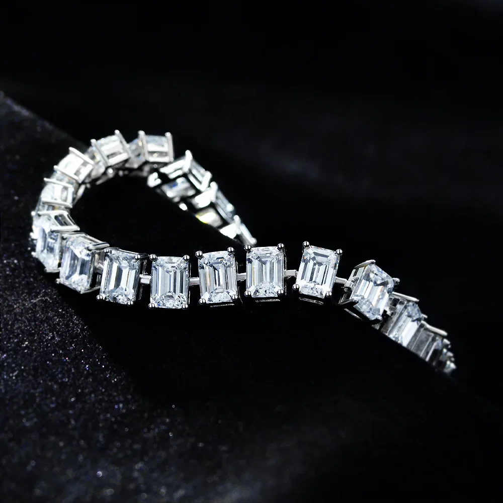 

New fashion trend S925 inlaid 5A zircon full circle rectangular white diamond ladies high-end cutting sterling silver bracelet