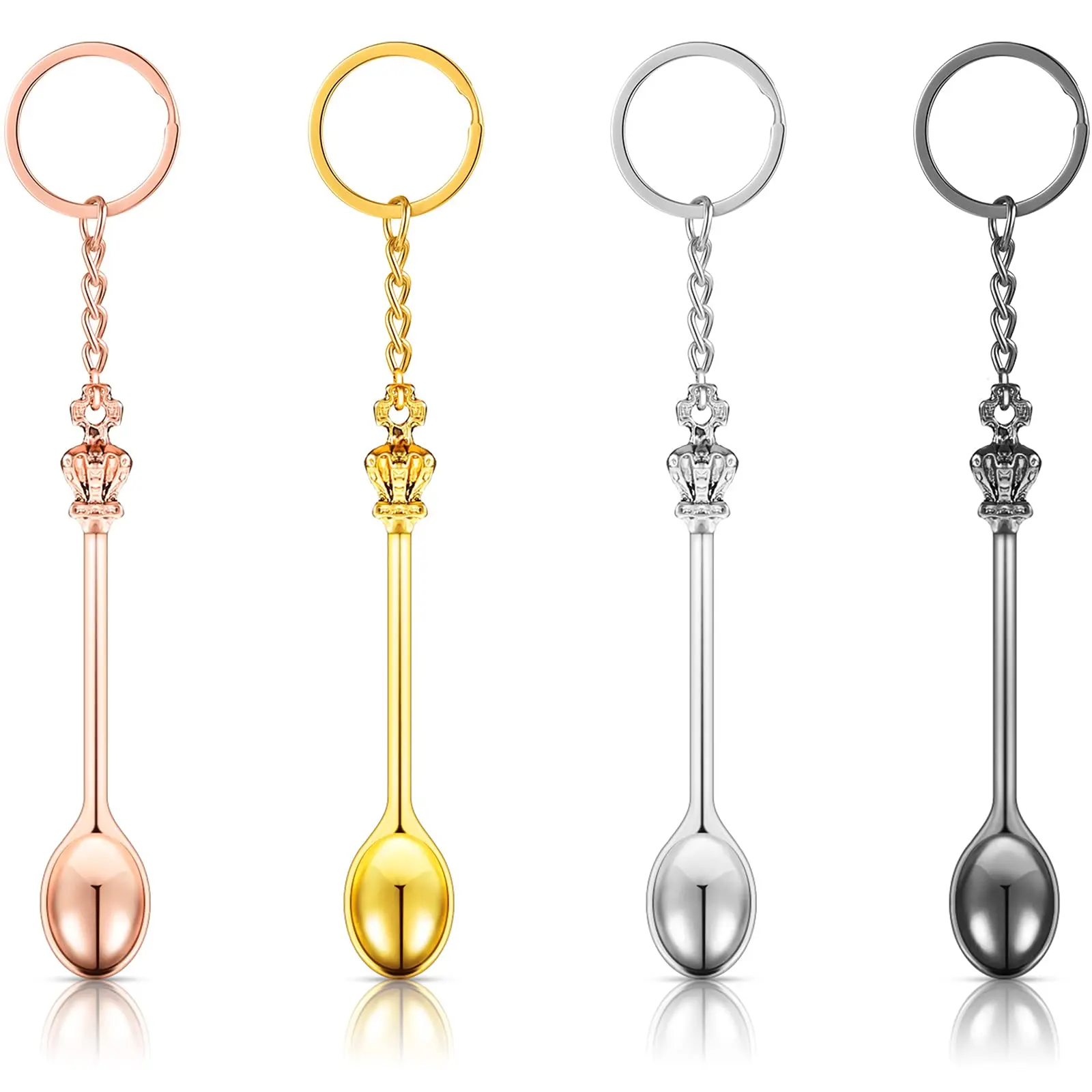 4PCS Keyring Ancient Mini Metal Spoon Crown Keychain spoons gift 4 colors