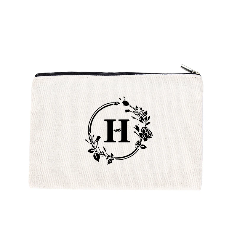 

Flower and Grass 26 English Letter Printed Mini Canvas Bag Hand Bag Makeup Bag Change Digital Product Storage Bag Organizer Bag