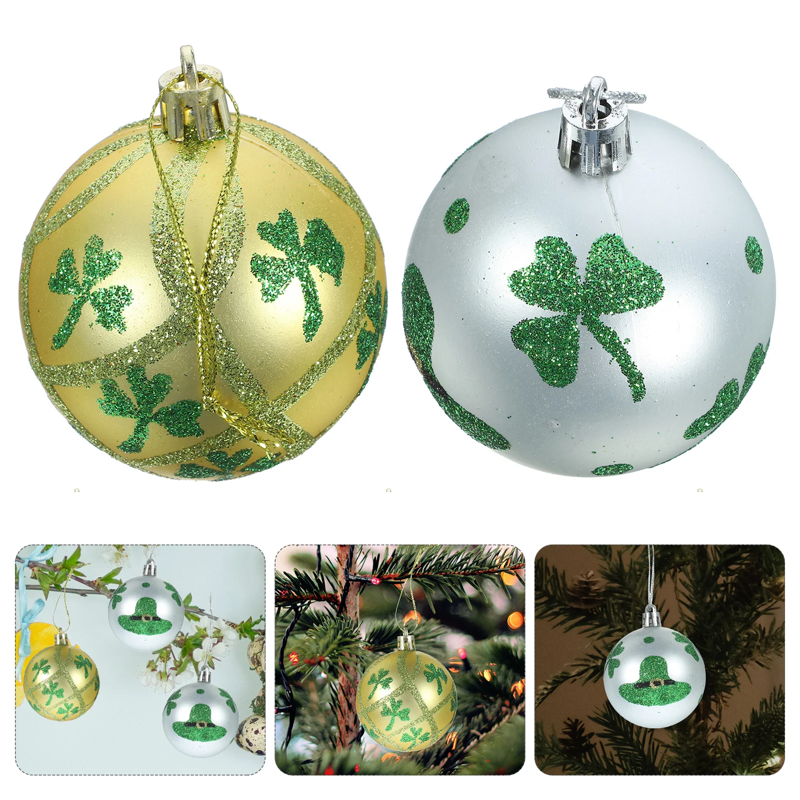 

12Pcs St. Patrick's Day Shamrock Ball Ornaments Lightweight Plastic Tree Hanging Decorations St Patricks Decor
