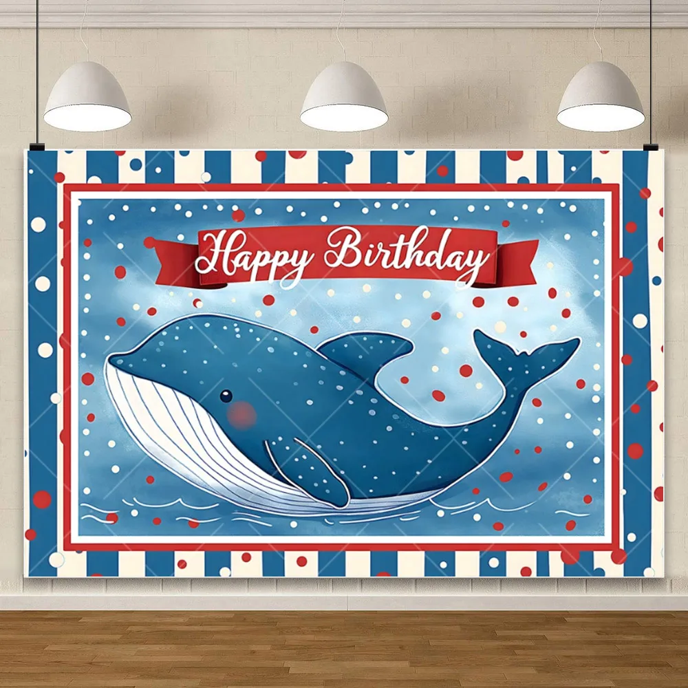 

Ocean Happy Birthday Photography Background Under The Sea Theme Dolphin Whale Cartoon Fish Kids Birthday Party Decor Backdrop