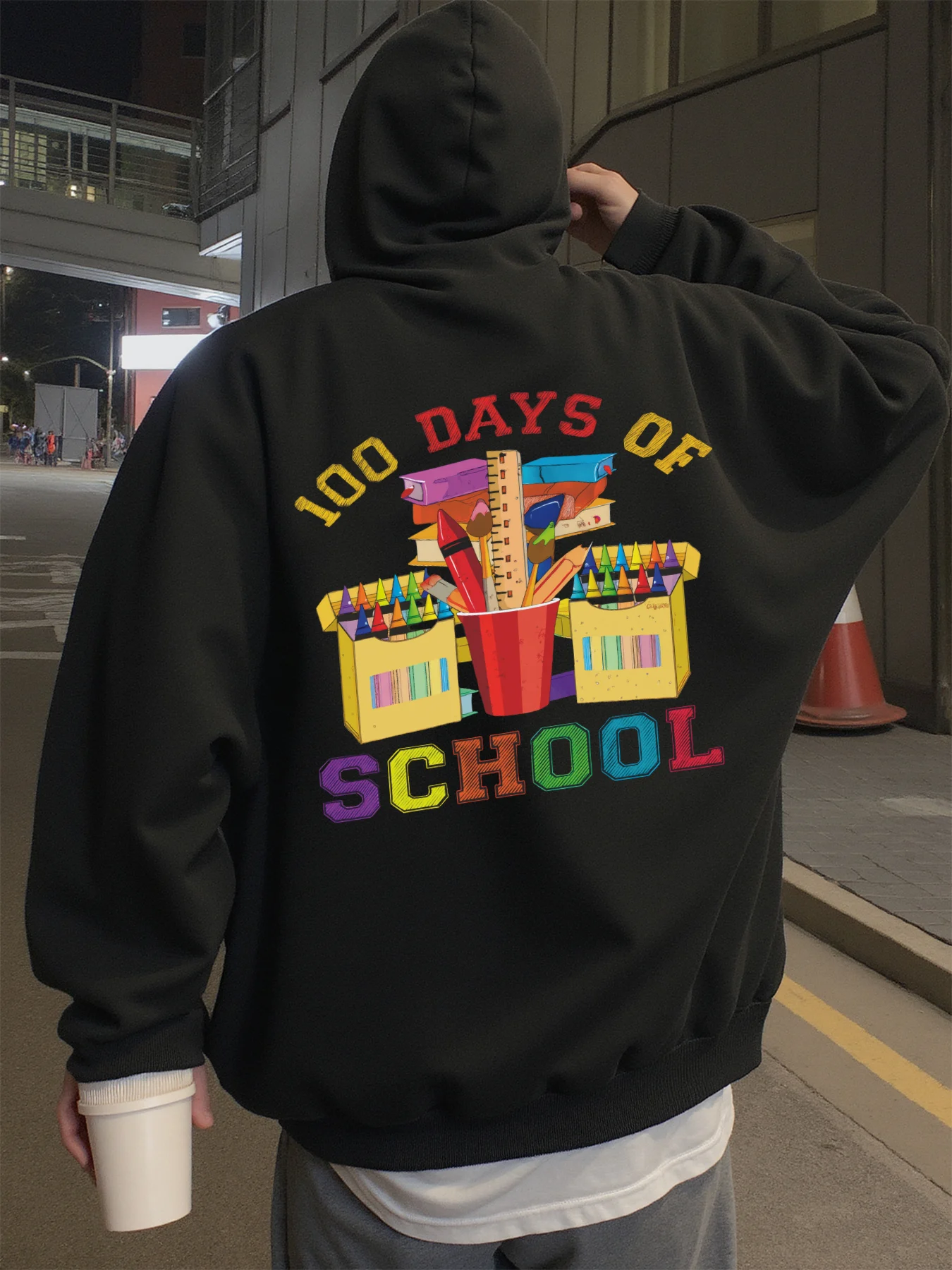 Moletom com capuz para homem street wear 100 dias de escola design gráfico hoodies masculino vestindo na primavera, outono e inverno moletom