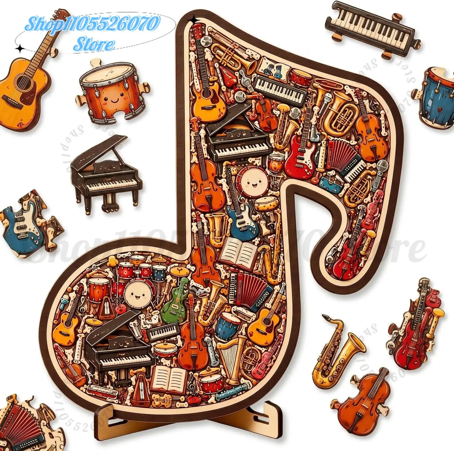 Musical Note Instrument Jigsaw Puzzle Ornament,Wooden Music Note Puzzle,Creative Musical Instrument Puzzle Decor for Music Lover
