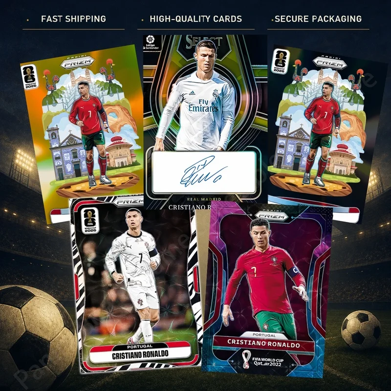 Самодельная коллекционная карточка по футболу: FIFA World Cup Panini Zebra, National Landmarks Select, La Liga Select, коллекция Роналдо.
