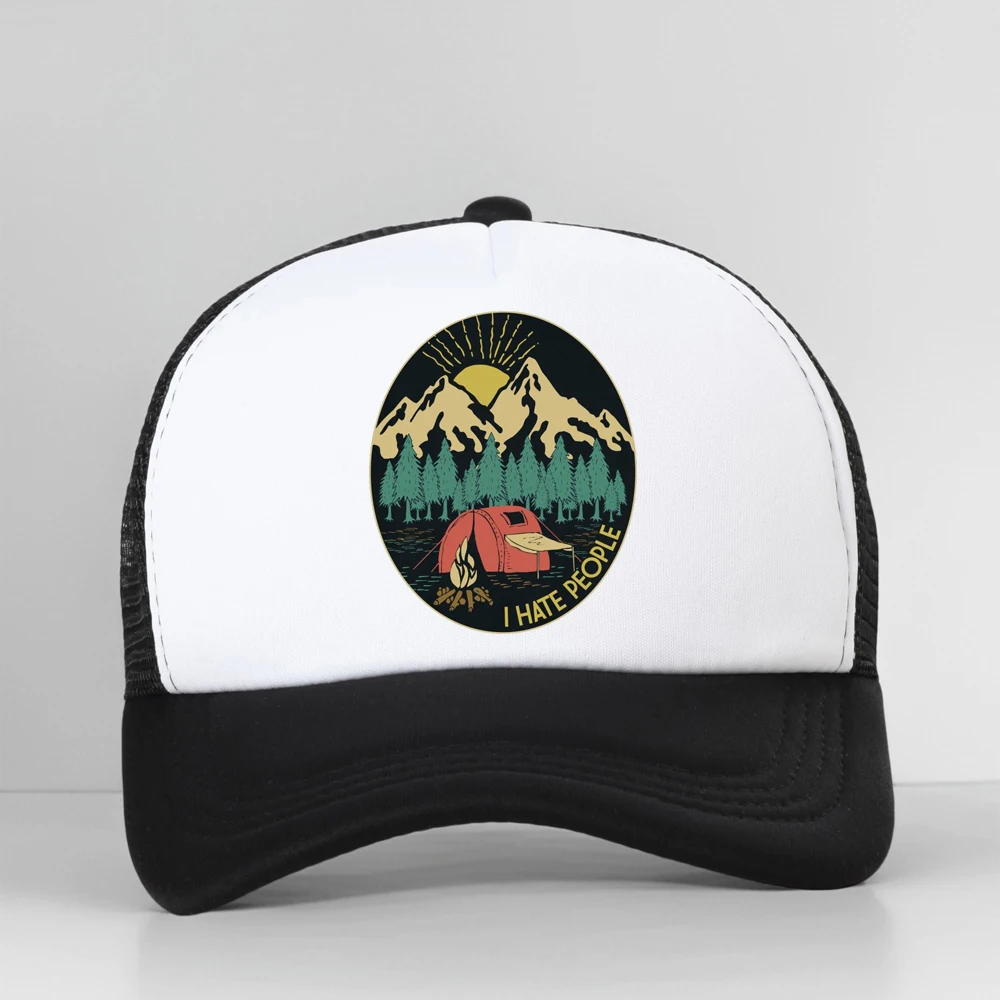 I Hate People Love Camping Funny Hiking Retro Golf Baseball Cap Unisex Summer Digital Print Mesh Trucker Hat