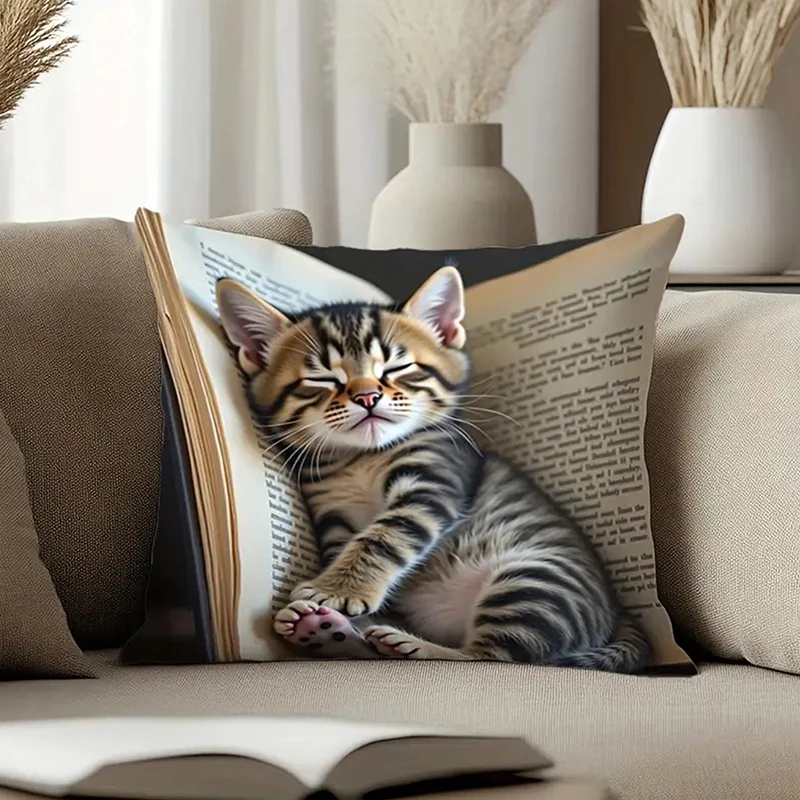 Novo padrão de gato capa de almofada quadrada 18x18 polegadas capa de almofada impressa de face única capa de almofada para casa decoração de sala de estar