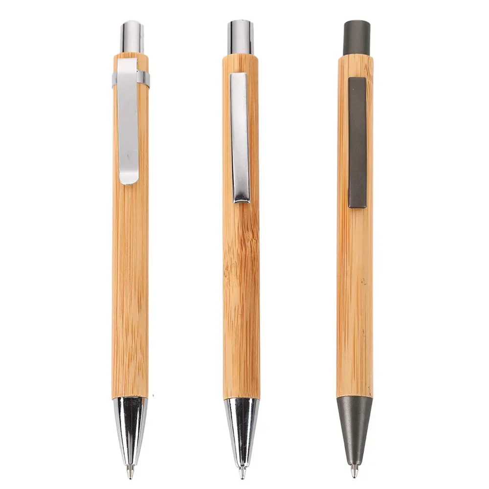 

100 PCS Bamboo Wood Ballpoint Pen 1.0mm Tip Blue Black Ink Office School Wrting Stationery Business Signature Ball Pens