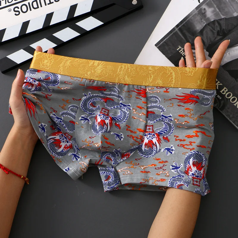 

Fashionable boxer printed men's Chinese style underwear cotton dragon pattern breathable underwear personalized boxer shorts