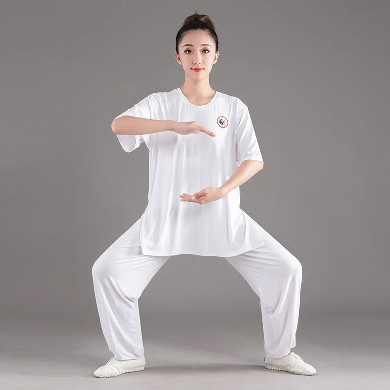 Chinese Style Tai Chi Suit Men Women Spring Summer Performance Suit Middle-aged Old Practice Martial Arts Dress Kung Fu Uniform