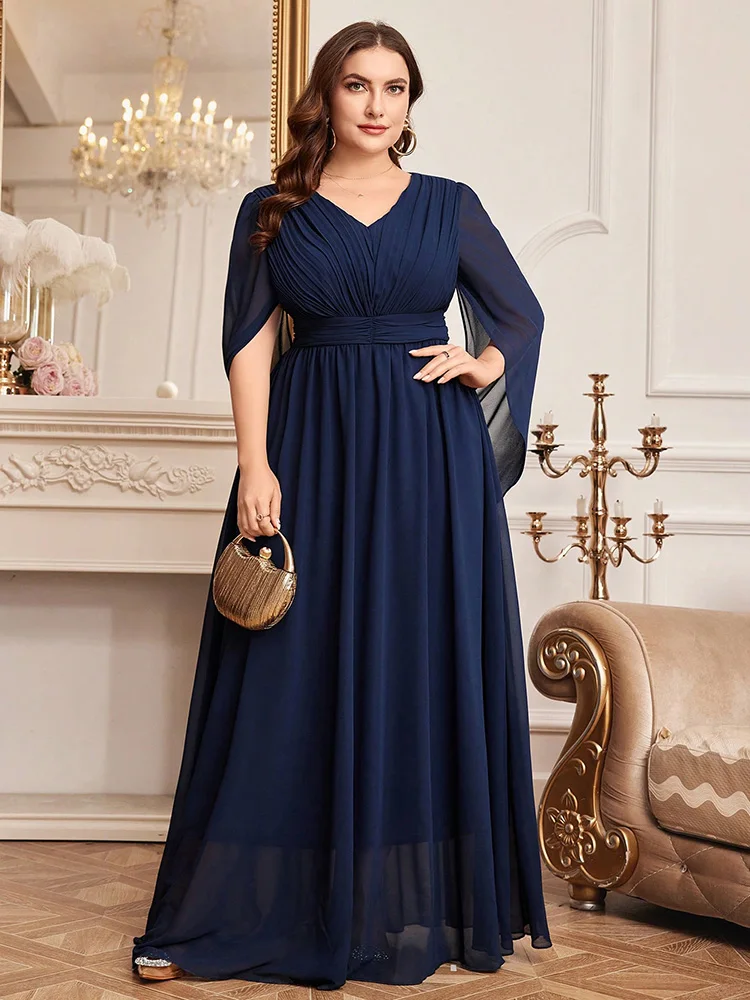 TOLEEN 2024 New Summer Women Plus Size V-Neck Tulle Spliced Dress With Embellished Waistband For Evening Prom Party Bridesmaid