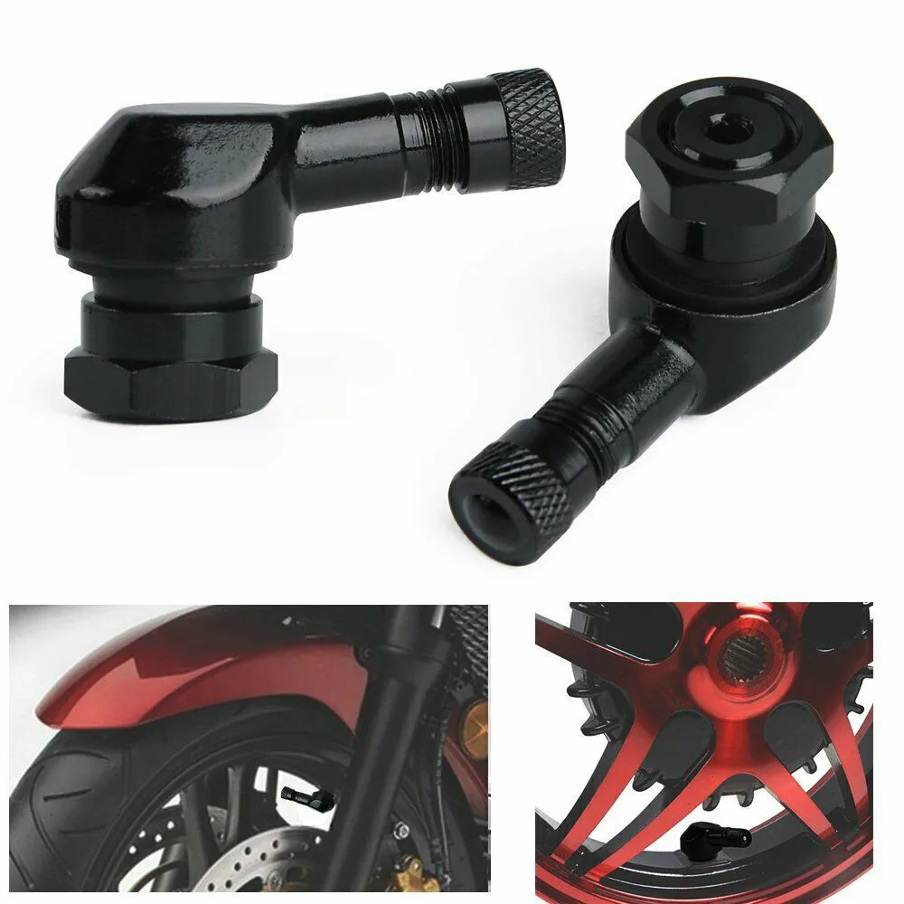 2Pcs Aluminum Alloy Motorcycle Tire Valve Stem with 90 Degree Angle for Tubeless Wheels Air Pressure Maintenance