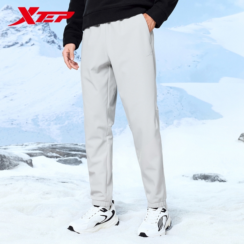  Xtep Tatting Sports Trousers For Men  Winter Elastic Waist Outdoor Pants Zipper Pockets Keep Warm Soft Bottoms 876429980027 