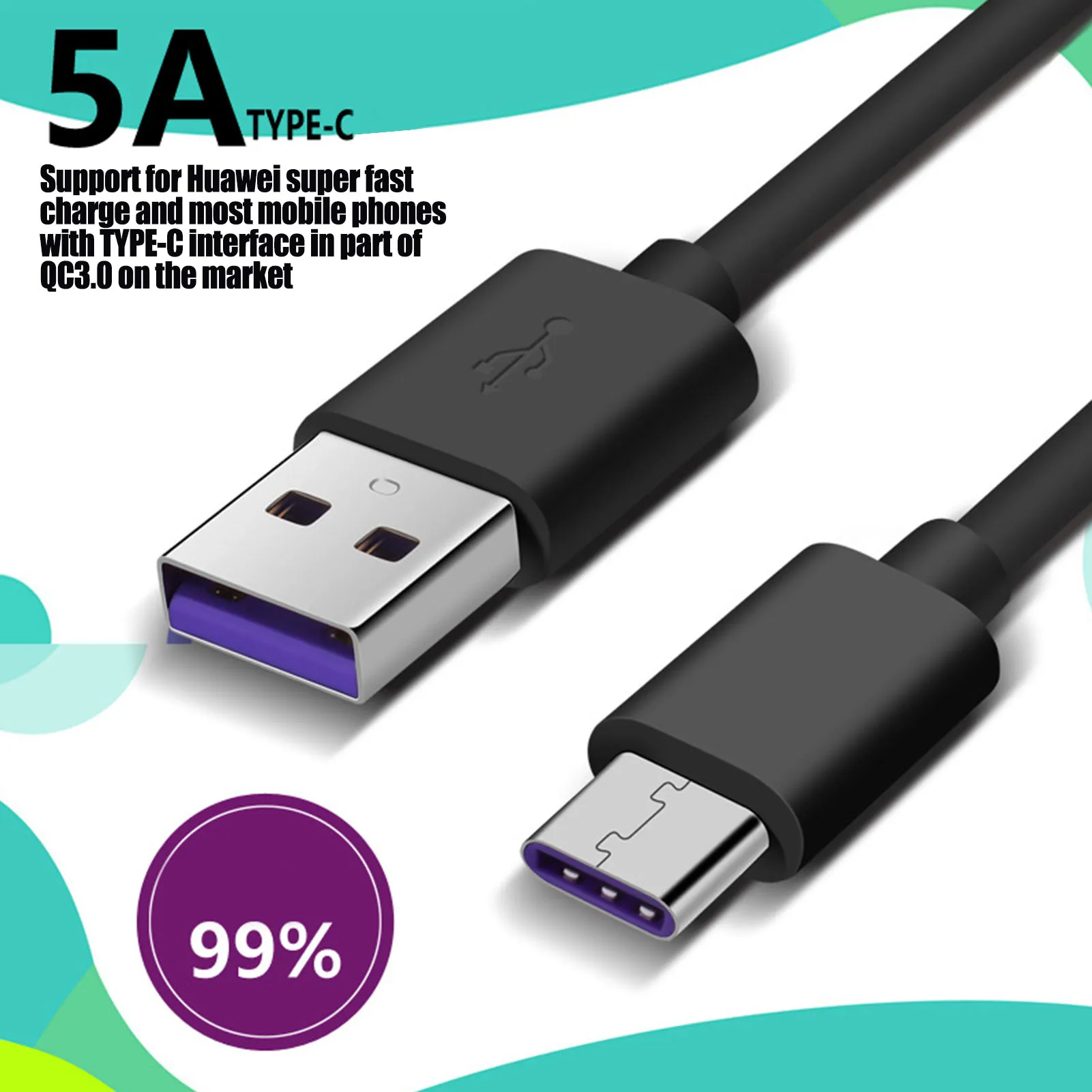 Cavo USB di tipo C 5A cavo di ricarica rapida di tipo C per cavo dati di ricarica hua-wei cavo USB di tipo C in PVC