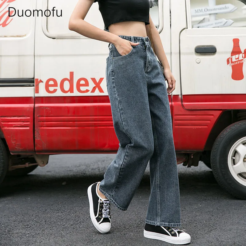 Duomofu Light Blue New Classic Straight Full Length Women Jeans Autumn Chicly High Waist Slim Fashion Simple Loose Female Jeans