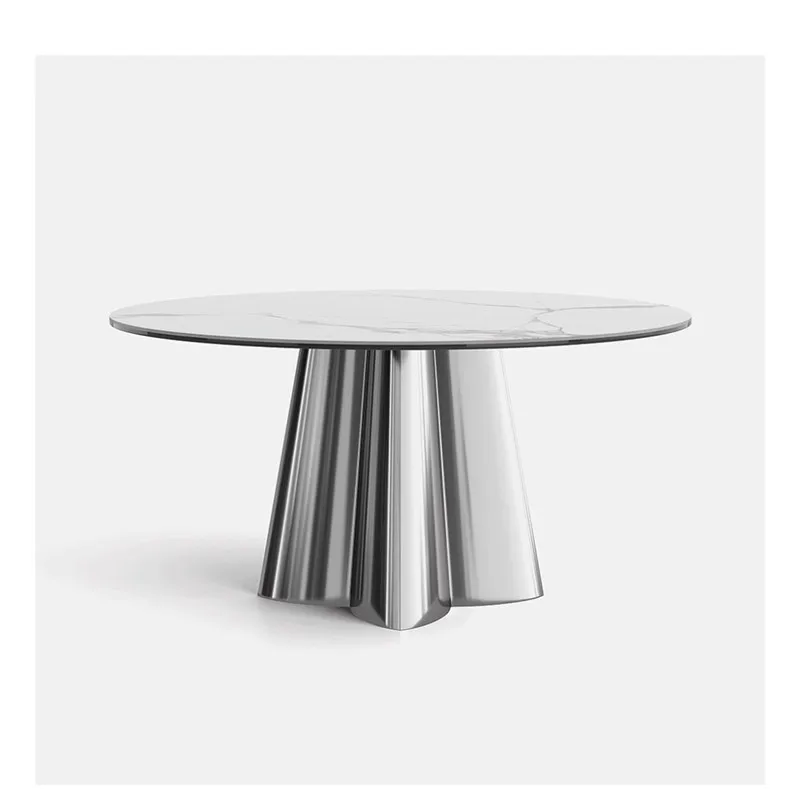 

Stainless steel slate round dining table, Delifeng slate Italian light luxury modern family dining room round table dining table
