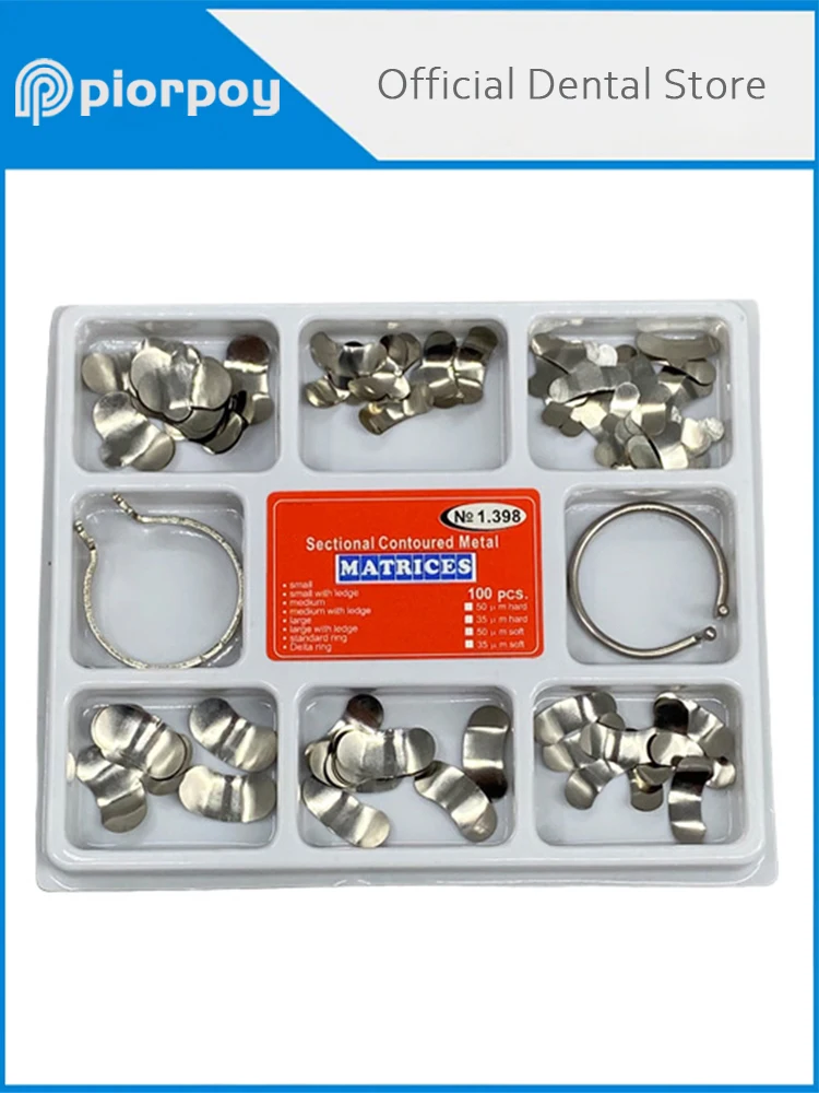 PIORPOY 100Pcs/Box Dental Matrix Sectional Contoured Metal Matrices Resin Clamping/Seperating Ring Dentsit Oral Care Tools