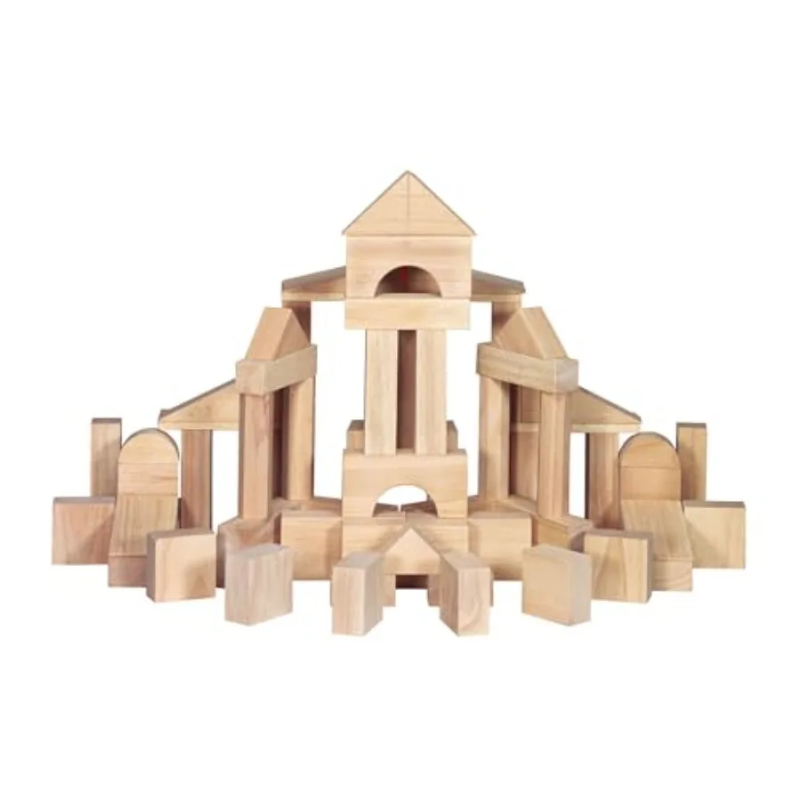 

Preschool learning toys for kids ages 3+: solid-wood building blocks in natural wood color, hardwood material, stacking and bal
