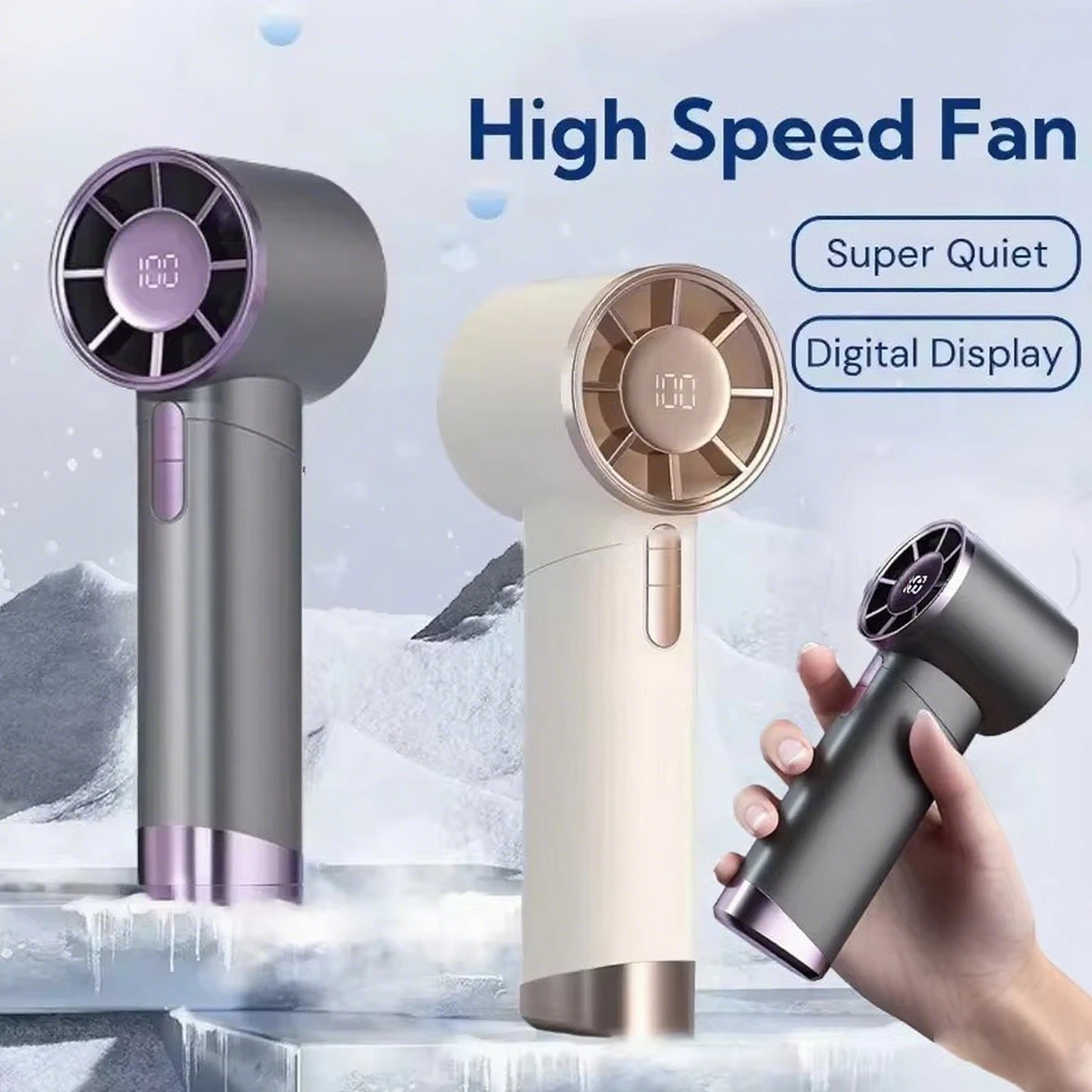 

Портативный ручной вентилятор, 1-100 скоростей, регулируемый турбо-аккумулятор, 3000 мАч, вентиляторы со светодиодным дисплеем, перезаряжаемый персональный вентилятор с ледяным охлаждением