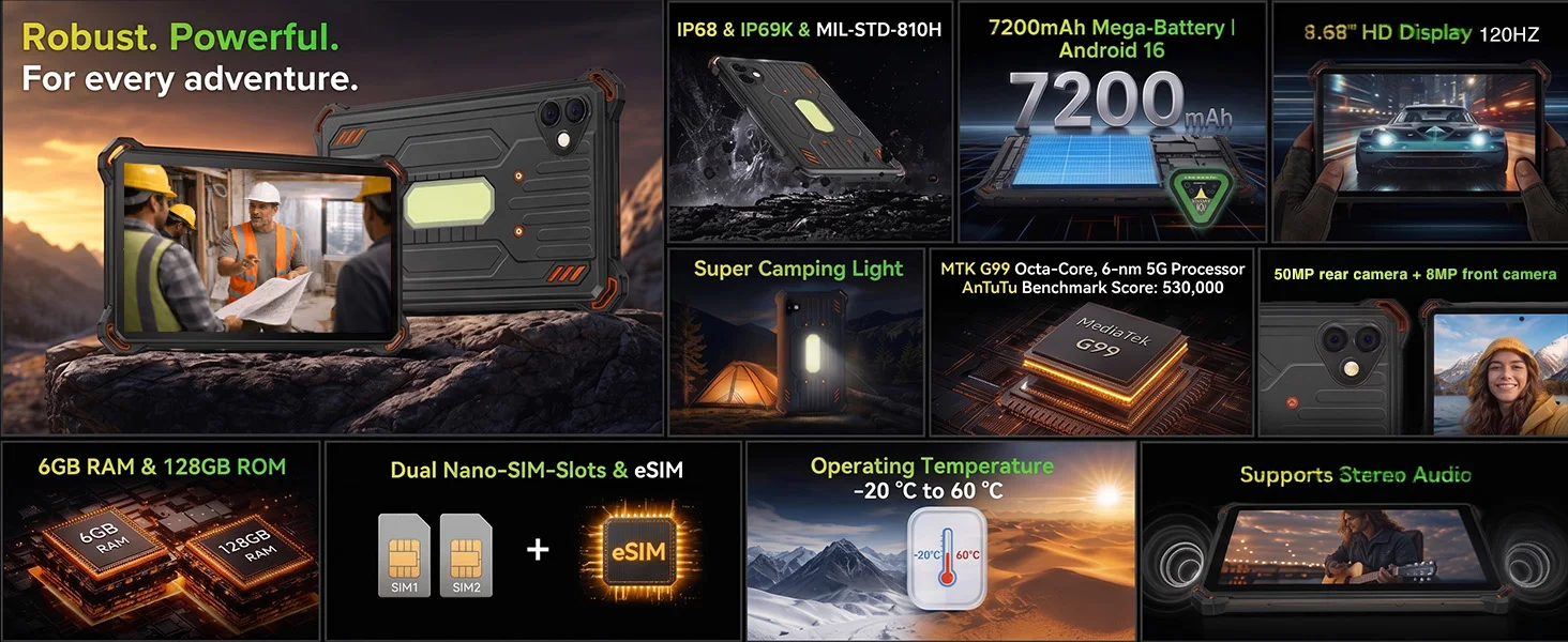AGM PAD P3 Global Tablet 8.68" Pad PC 120Hz 6GB RAM 128GB ROM Pad PC Android 16 7200mAh MAh Battery 4G LTE Tablet With Stand
