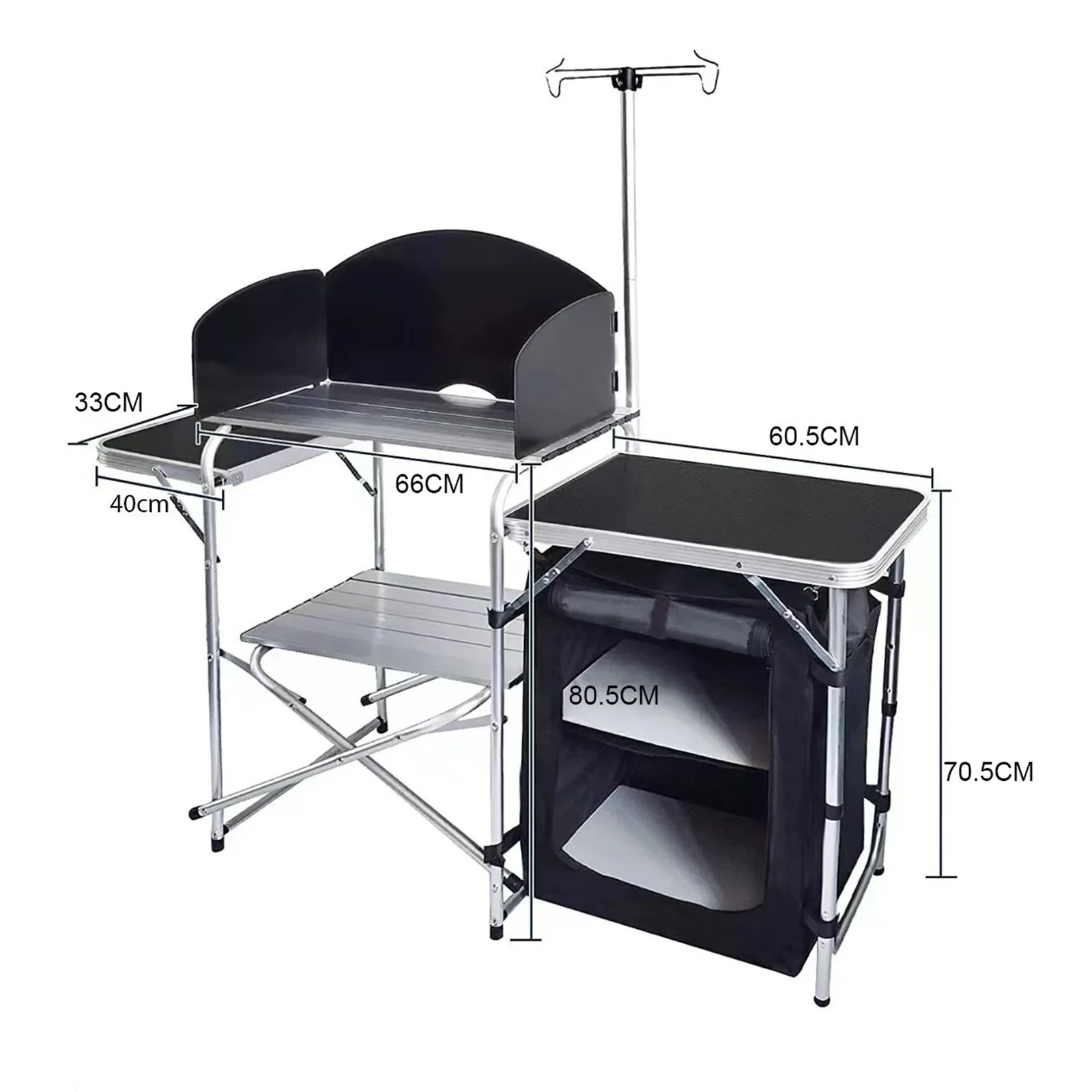 Outdoor camping mobile kitchen aluminum folding table with cloth cabinet