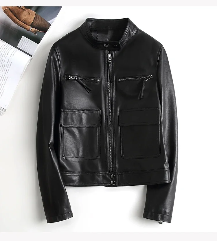 Vestes en Cuir pour femmes, manteaux et vestes en peau de mouton, Veste en Cuir véritable pour femmes, Veste de moto, 2022, Zm1924