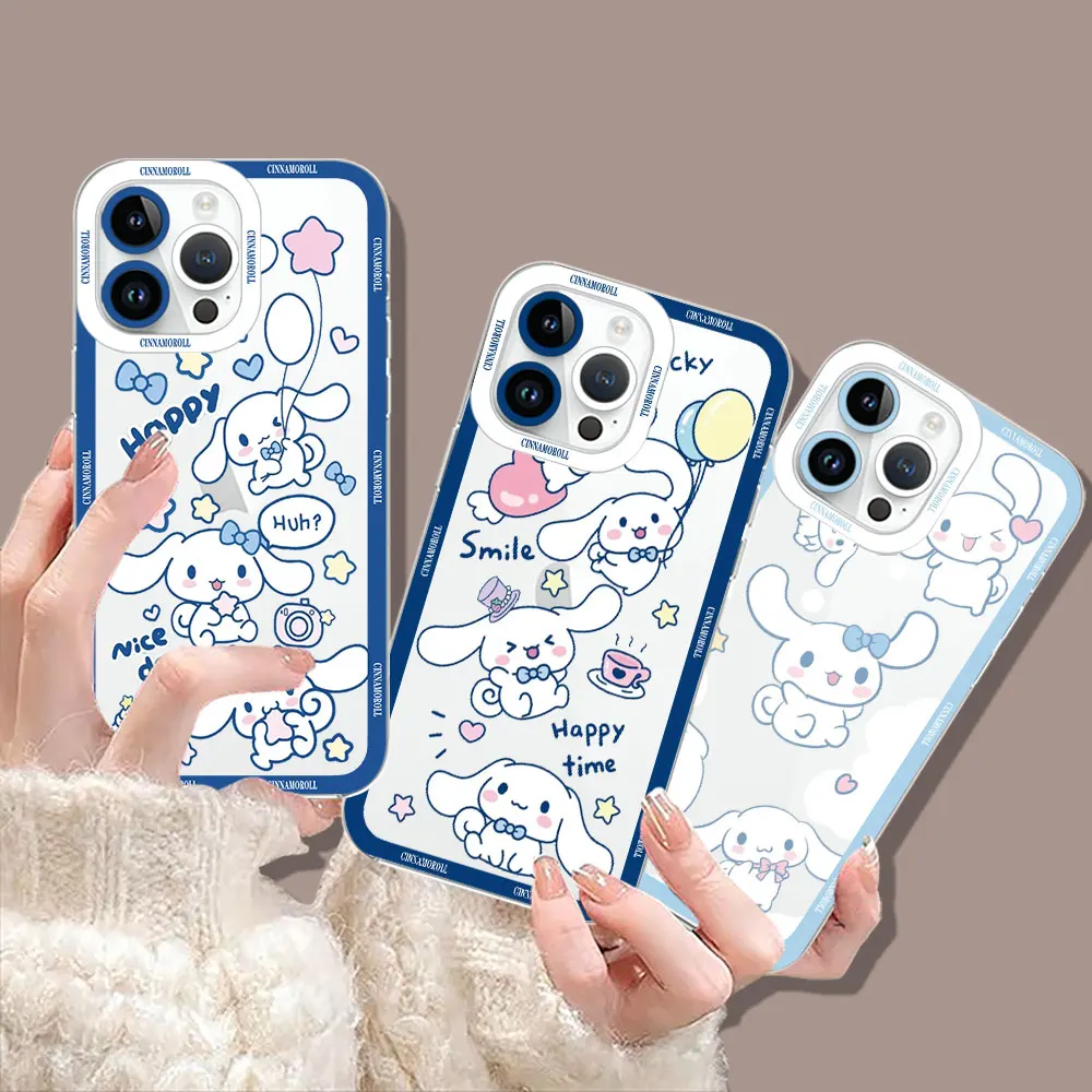 Cartoon Cinnamoroll Anime Case For Samsung Galaxy S24 S23 S22 S21 S20 Ultra Plus Fe Note 20 10 S25 A04 A03S Transparent Cover