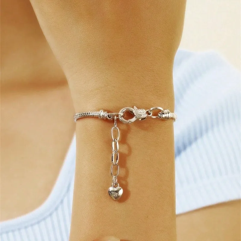 1 pçs feminino prata coração cobra osso corrente pulseira personalizado amor pingente simples romântico ajustável versátil