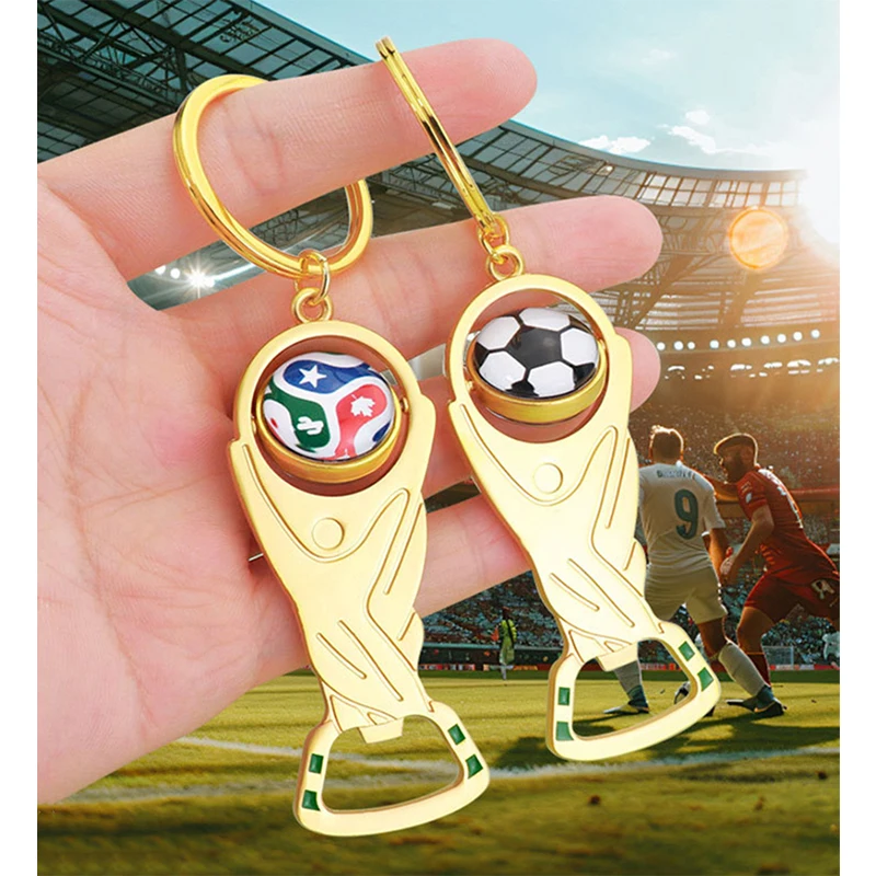 Llavero con abridor de botellas, trofeo de fútbol, para mujeres y hombres, joyería, amuleto portátil para bolso, llavero, regalos de recuerdo deportivos para aficionados al equipo