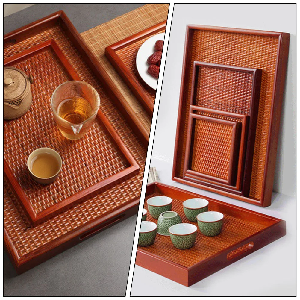 Wood Tea Tray Bamboo Rectangular Snack Food Serving Tray for Household Office Hotel Bar Fruit Storage Party Fruit Holder